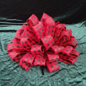 Christmas Tree Bow Topper, Black Red Buffalo Plaid Bow Topper, Topper‎ 44 Loop